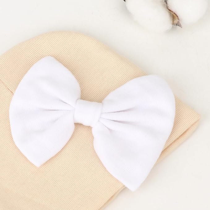 BQUBO Newborn Baby Girls Hats Mittens Set Hospital Hat Beanie Infant Bow Hats - Image 5