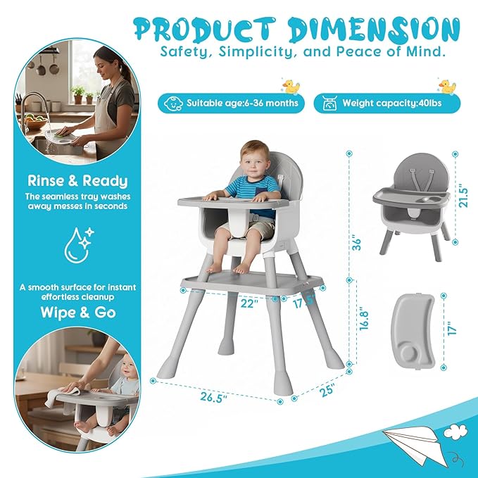 6 in 1 Baby High Chair, Convertible Highchair - Image 8
