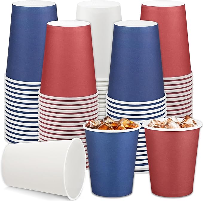 URATOT 60 Pieces 4th of July 9 Ounce Disposable Paper Cups Patriotic Blue White by URATOT