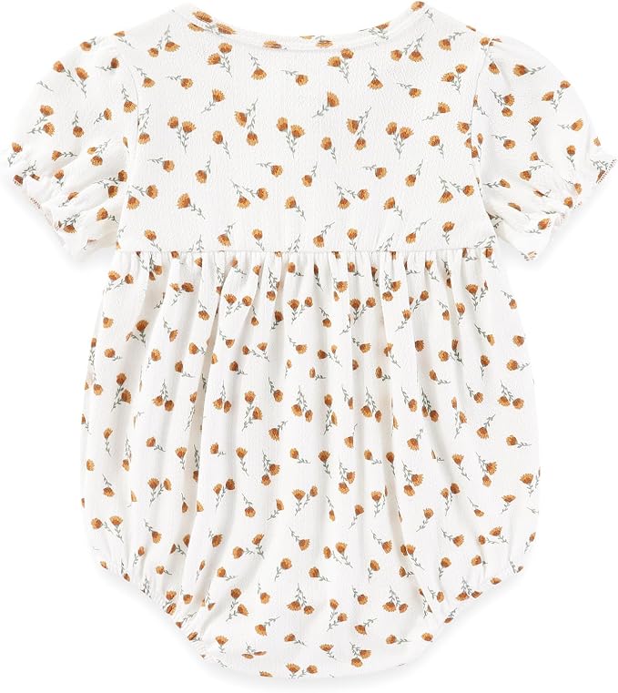 Newborn Baby Girl Clothes Cotton Bubble Romper Floral Short Sleeve Bodysuit 3 - Image 3