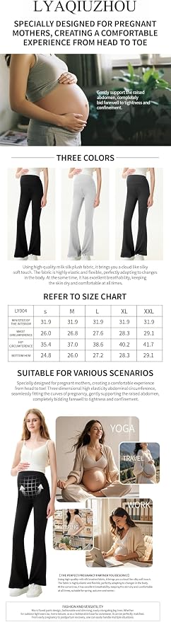High Waist Yoga Pants, Maternity Bootcut Leggings, Cotton Blend Spandex - Image 2