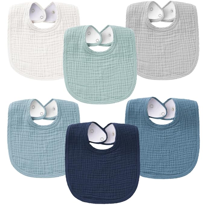 Konssy 6-Pack Muslin Baby Bibs for Boys & Girls, Soft Cotton Absorbent Bandana by Konssy