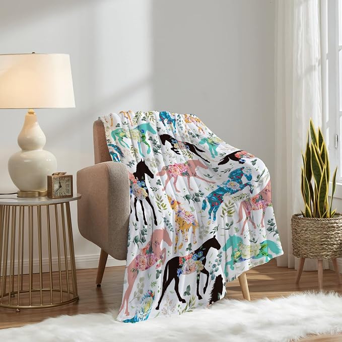 Colorful Floral Horse Blanket for Boys Girls, Flowers Animals Kids Throw - Image 7
