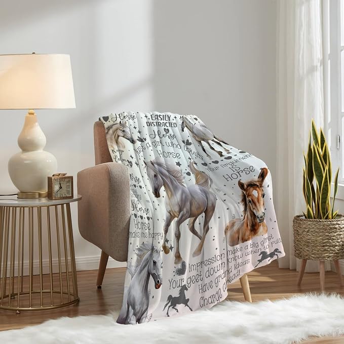 Horse Blanket for Teen Flowers Animals Throw Blanket Gifts for Girls Boys Soft - Image 7