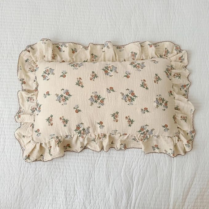 BuLuTu Kids Toddler Muslin Pillowcase Girls Boys Shabby Chic Floral Pillow Cases - Image 3