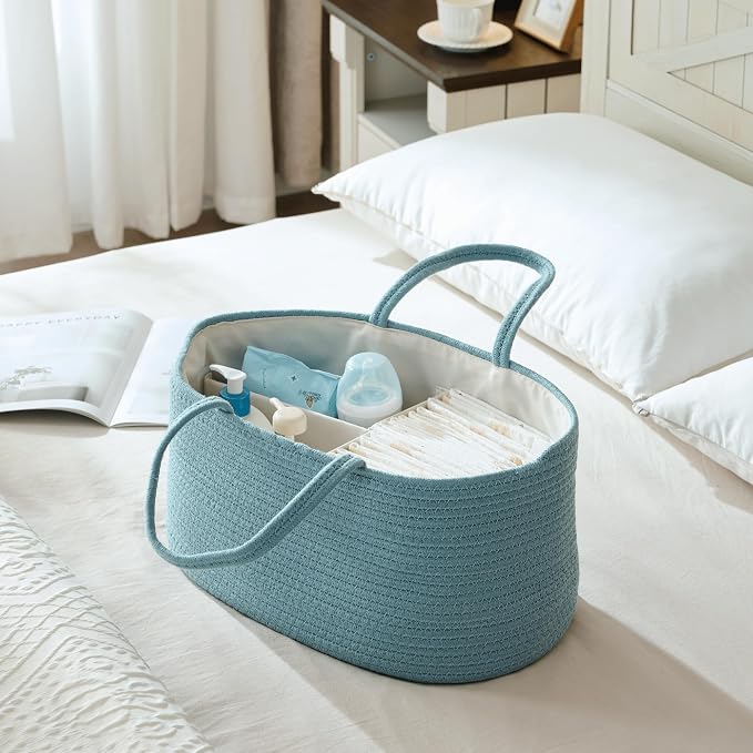 Baby Diaper Caddy Organizer, Large Cotton Rope Nursery Diaper Basket, Changing - Image 2