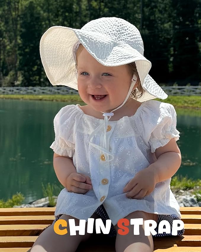 HONGTEYA Baby Sun Hat Toddler Girl Beach Hat Adjustable Outdoor Summer Hat UPF - Image 4