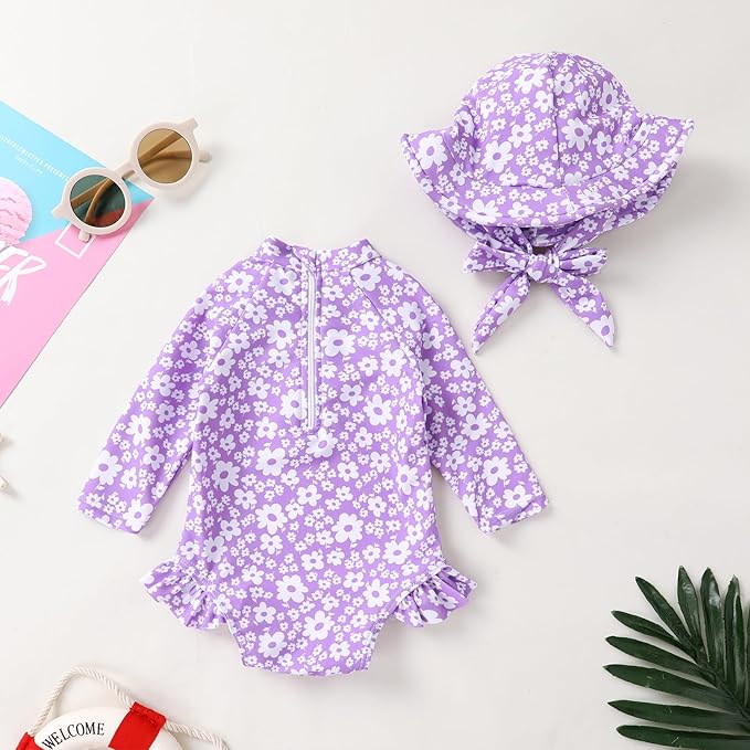 Infant Baby Girl Swimsuit One-Piece Long Sleeve Rash Guard - Image 3