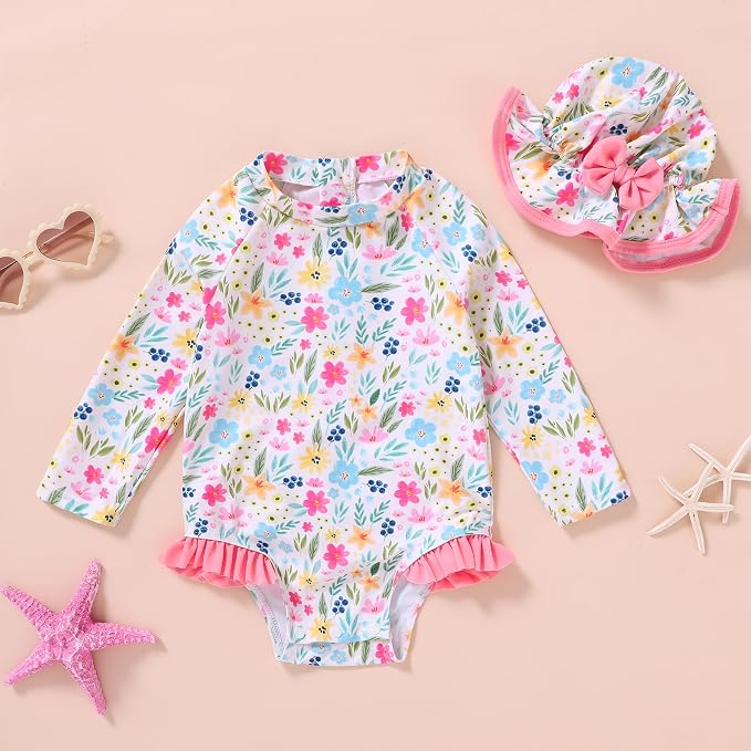 Infant Baby Girl Swimsuit One-Piece Long Sleeve Rash Guard - Image 2