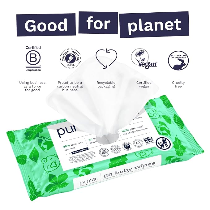 Pura Natural Sensitive Baby Wipes, 99% Water, Unscented & Hypoallergenic - Image 4