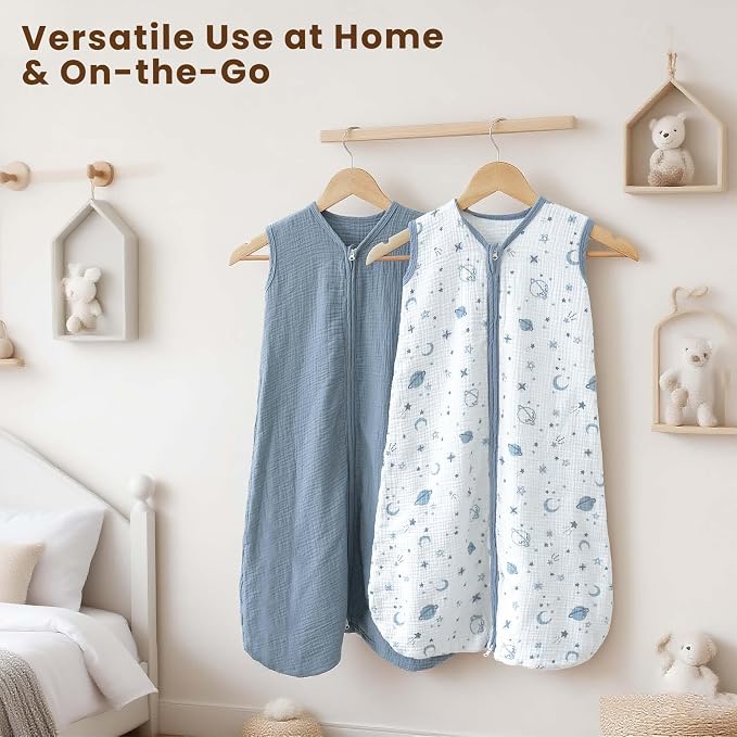 Konssy Muslin Baby Sleep Sack 6-12 Months 0.8 TOG, 2 Pack 100% Cotton Wearable - Image 7