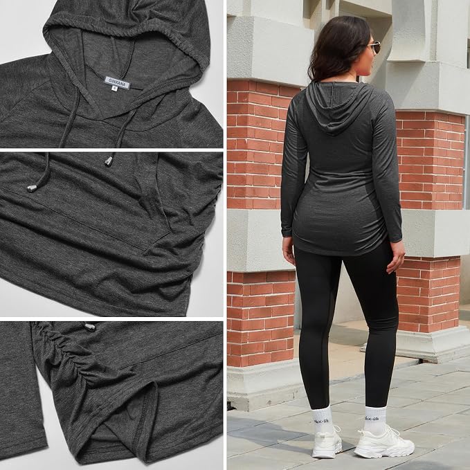 GINKANA Maternity Hoodie Long Sleeves Shirts Casual Maternity Top Pregnancy - Image 7