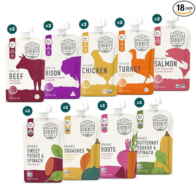 Serenity Kids 6+ Months Meats + Veggies Mixed Baby Food Puree Pouch Variety by SerenityKids