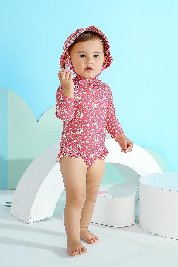 Infant Baby Girl Swimsuit One-Piece Long Sleeve Rash Guard - Image 2