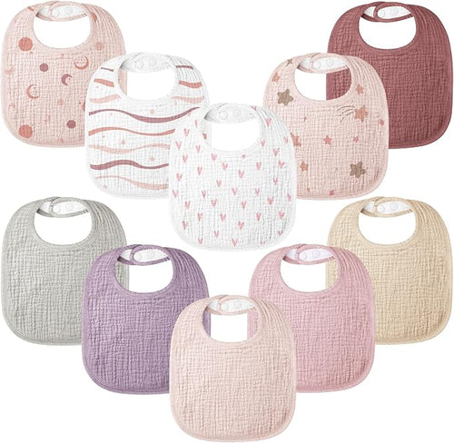 100% Cotton Muslin Baby Bibs 10-Pack Baby Drool Bibs by Bearmoss