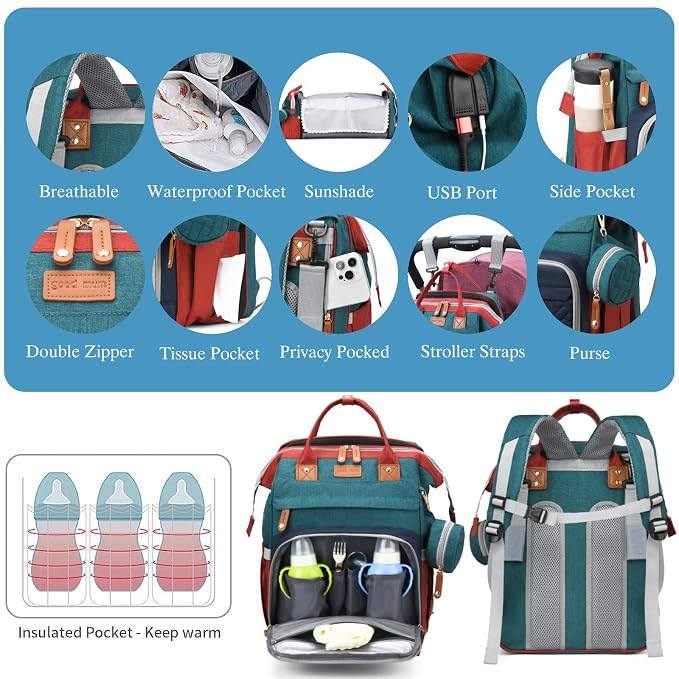Jeryswet Baby Diaper Bags with Changing Station, Waterproof Large Capacity - Image 5