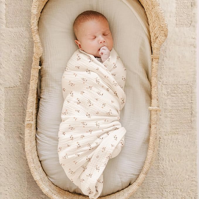 Konssy Muslin Swaddle Blankets for Girls Boys, 2 Pack Receiving Baby Blanket - Image 3
