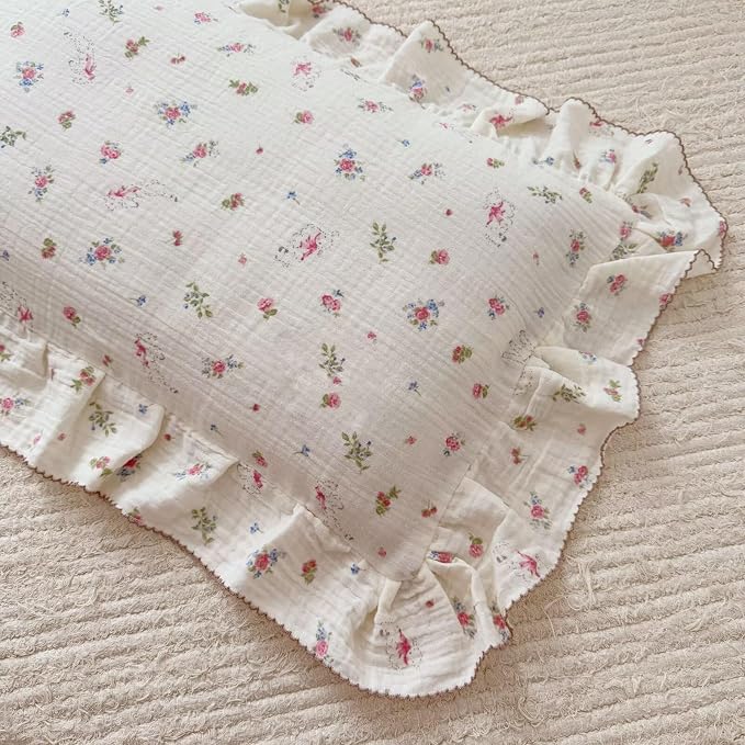 BuLuTu 2 Layers Muslin Cotton Toddler Pillowcase, Cute Pink Flower - Image 3