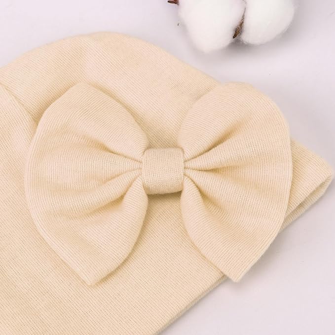 BQUBO Newborn Baby Girls Hats Mittens Set Hospital Hat Beanie Infant Bow Hats - Image 6