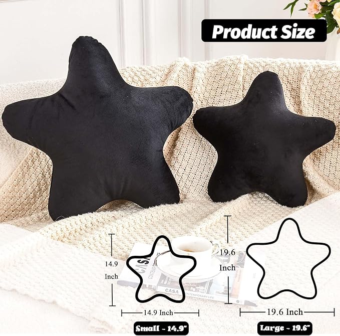 Black Star Throw Pillow, Cute Star Pillow Room Decor, Soft 19.6" Star Shaped - Image 2