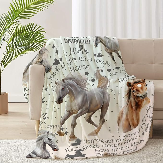Horse Blanket for Adults, Flowers Animals Throw Blanket for Girls Boys - Image 4
