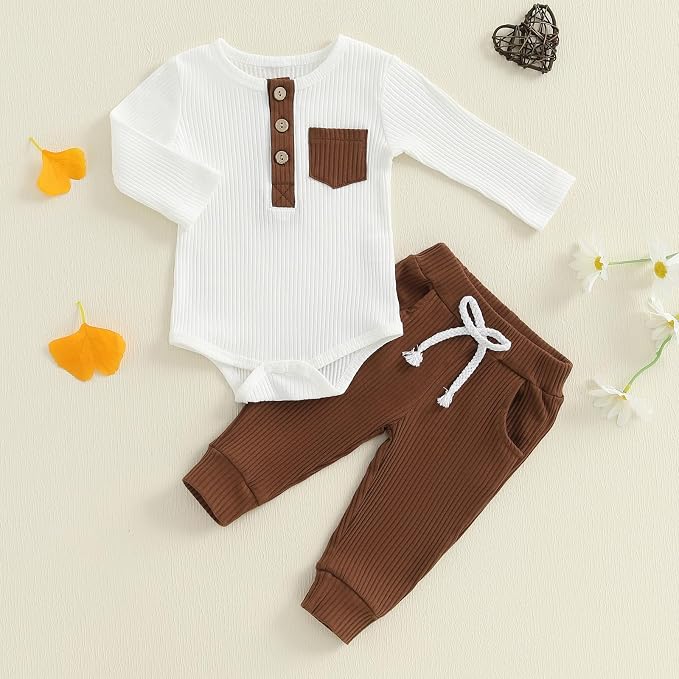 fhutpw Baby Boy Clothes 3 6 12 18 Months Ribbed Knitted Long Sleeve Romper and - Image 2