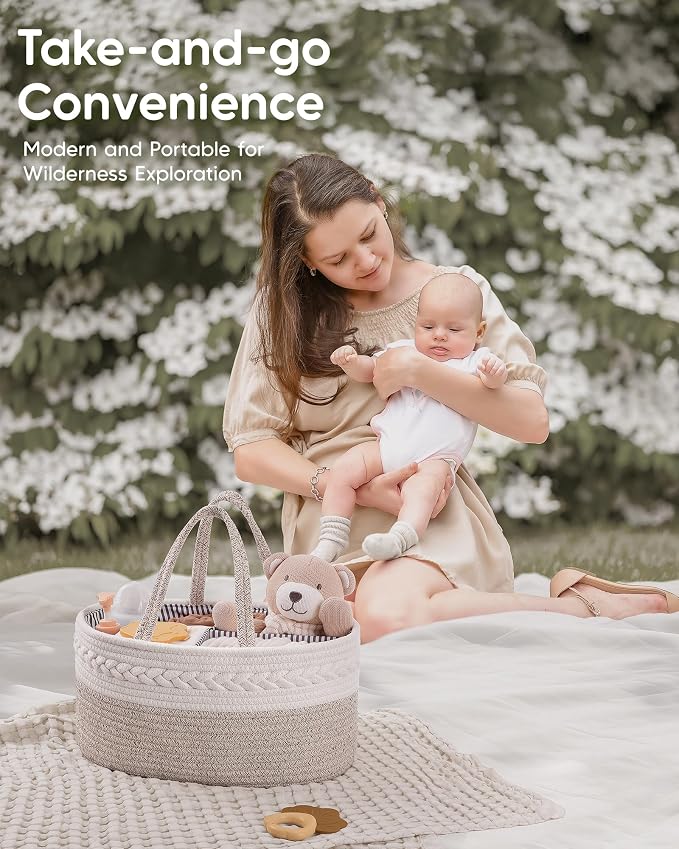 Maliton Diaper Caddy Organizer for Baby, Cotton Rope Baby Gift Basket, Portable - Image 8