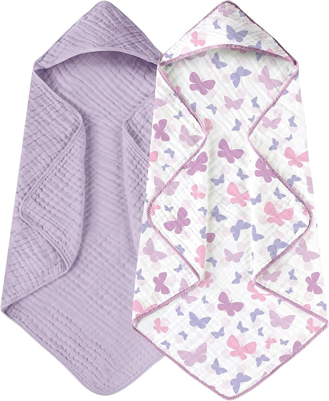 Yoofoss Hooded Baby Towels for Newborn 2 Pack 100% Muslin Organic Cotton Baby by YOOFOSS