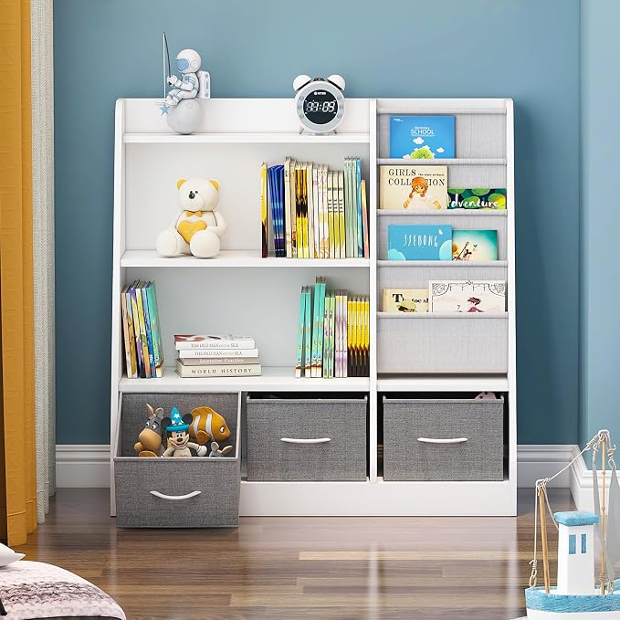 White Kids Bookshelf Wood Toy Storage Organizer Cabinet Children Bookcase by HedoAjim