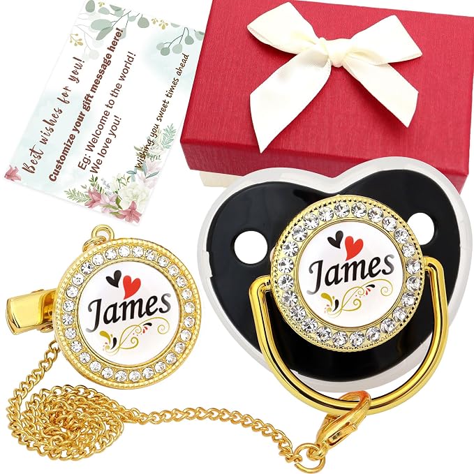 Personalized Pacifier Set with Name, BPA Free, Bling Gold Silver Pink Rose Gold by Ausbay