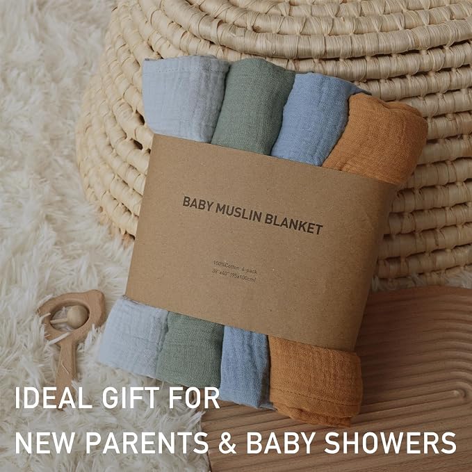 Muslin Swaddle Blankets for Baby Girls and Boys, 4 Pack Breathable and - Image 8