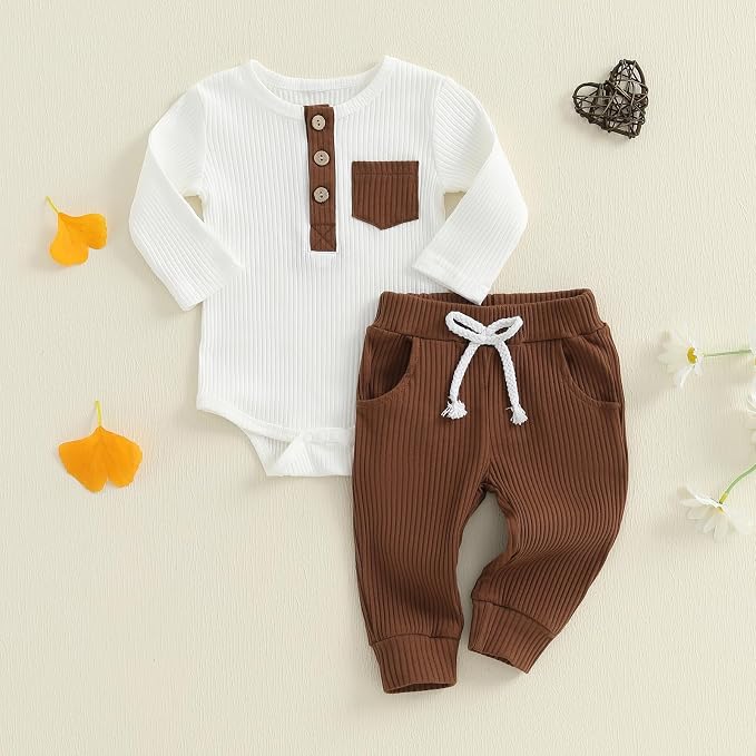 fhutpw Baby Boy Clothes 3 6 12 18 Months Ribbed Knitted Long Sleeve Romper and - Image 3