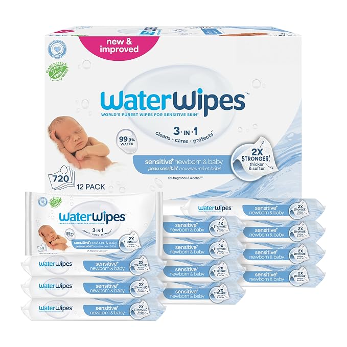 WaterWipes Sensitive+ Newborn & Baby Wipes, 3-In-1 Cleans, 99.9% Water by WaterWipes