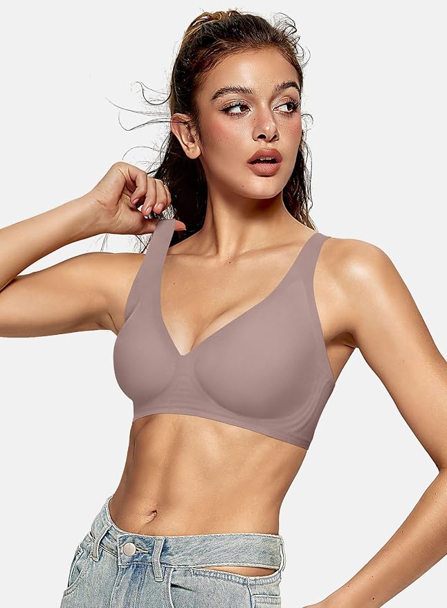 OEAK Womens Deep V Bras Wireless Comfortable Bra Supportive No Underwire Bras - Image 5