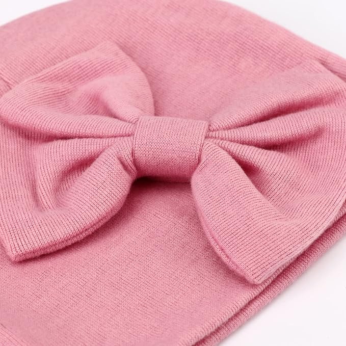 BQUBO Newborn Baby Girls Hats Mittens Set Hospital Hat Beanie Infant Bow Hats - Image 5