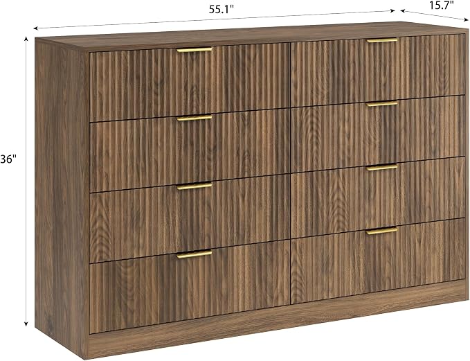 8 Drawer Dresser for Bedroom, Modern Fluted Double Dresser, Mid Century Wooden - Image 2