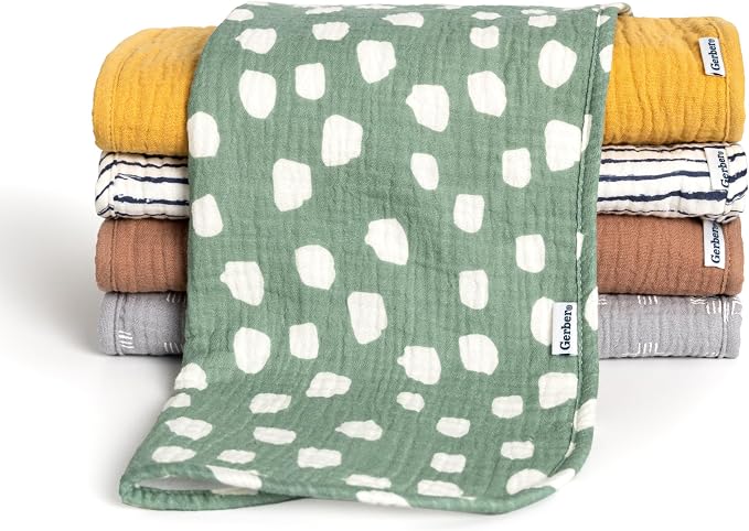 Gerber Baby Unisex Muslin Burp Cloths 5-Pack, Large Size 20" x 10" by Gerber