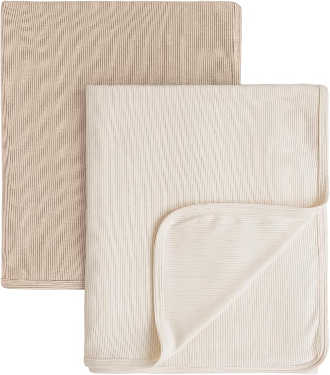 Konssy Knit Baby Blanket 2 Pack, Soft Ribbed Swaddle Receiving Blankets by Konssy