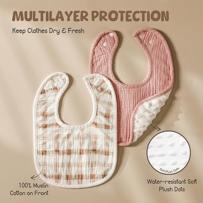 6-Pack Muslin Baby Bibs for Unisex Boys Girls, Cotton Baby Drool Bibs, Drooling - Image 2