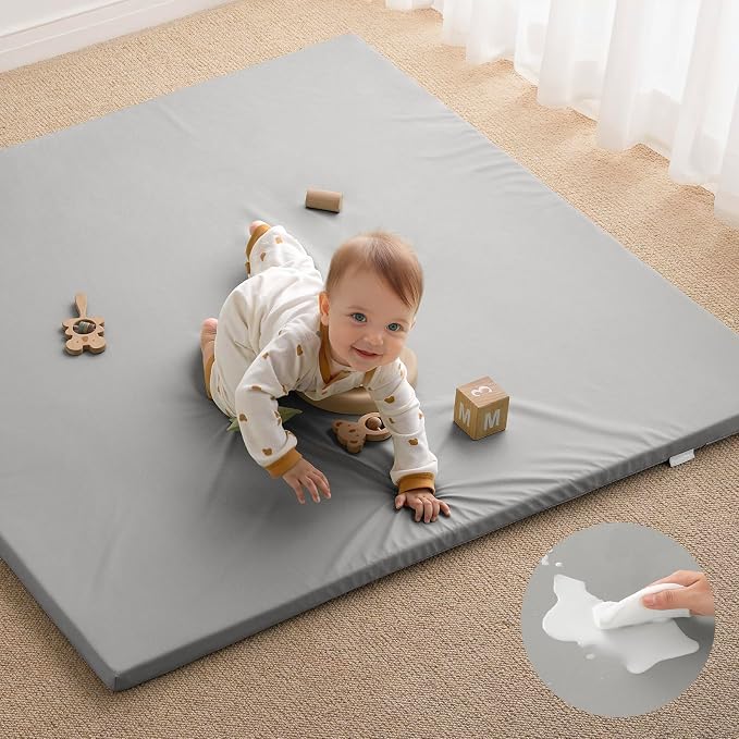 Blissful Diary Vegan Leather Baby Play Mat, 50x50 Thicken Foam Cushioned & by ForEveryBabysBetterLife