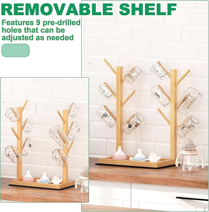 Baby Bottle Drying Rack, Vertical Bamboo Bottle Dryer Holder - Image 4