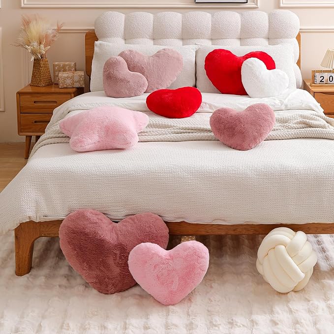 EastTree Heart Pillows, Bean Paste Pink Heart Shaped Pillows, Ultra Soft - Image 5