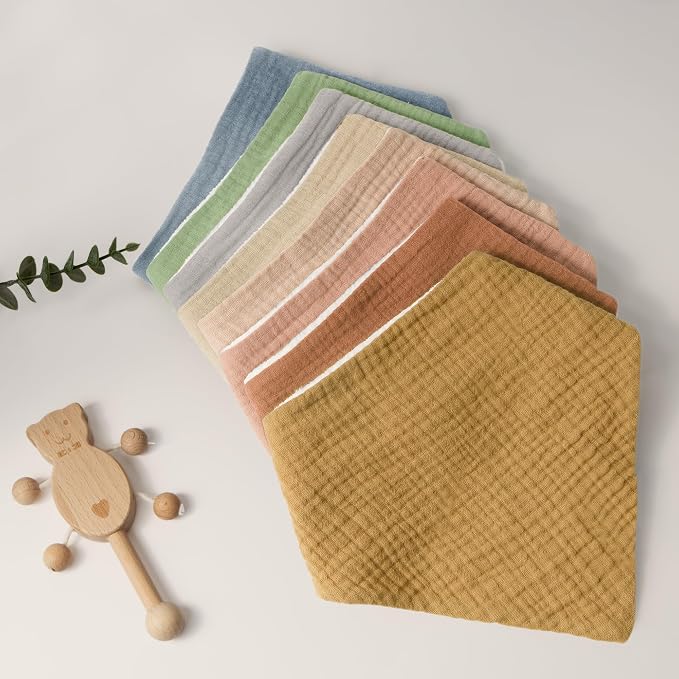 Bearmoss Muslin Baby Bibs 8 Pack Soft Bandana Bibs - Image 8