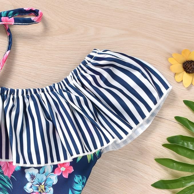 Toddler Baby Girls Ruffles Bikini One Piece Swimsuits Floral Off Shoulder - Image 2