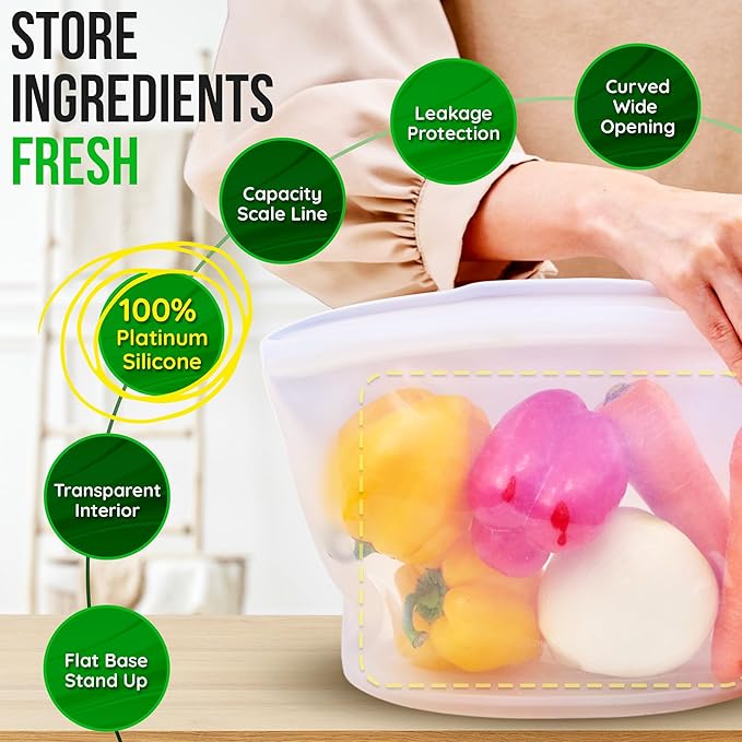 Reusable Silicone Food Storage Bags 3.6Cup, Airtight food Storage Containers - Image 4