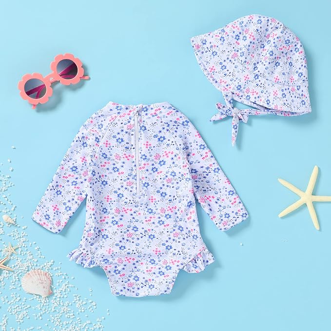 Infant Baby Girl Swimsuit One-Piece Long Sleeve Rash Guard - Image 3