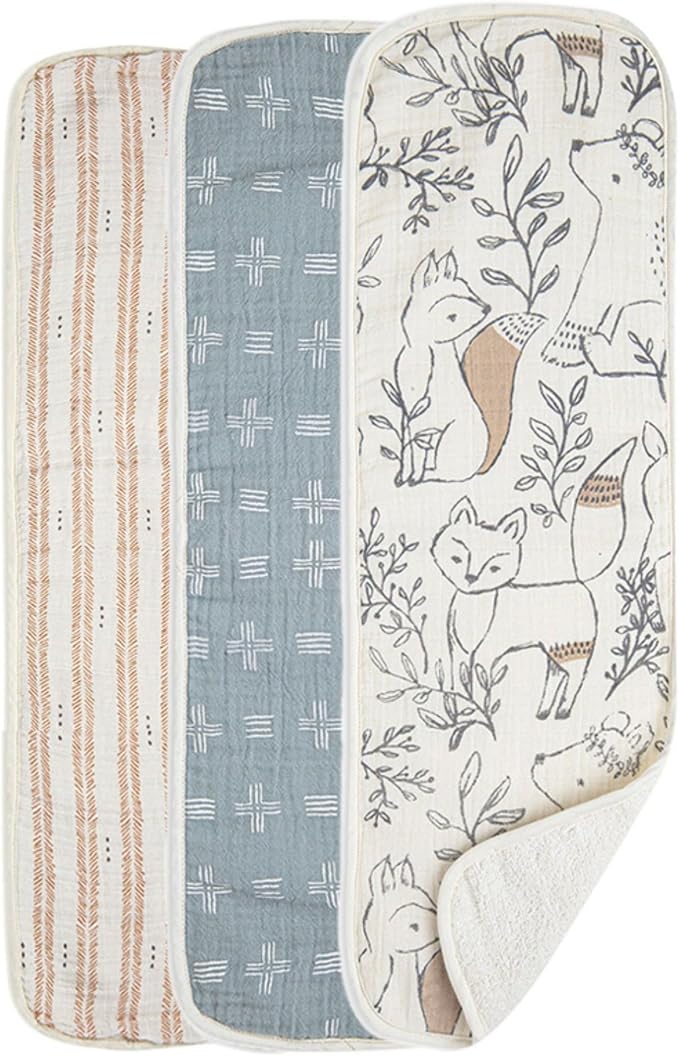 Crane Baby Muslin Burp Cloths Set, Woodland Animals, Gender Neutral Baby Gift by CraneBaby