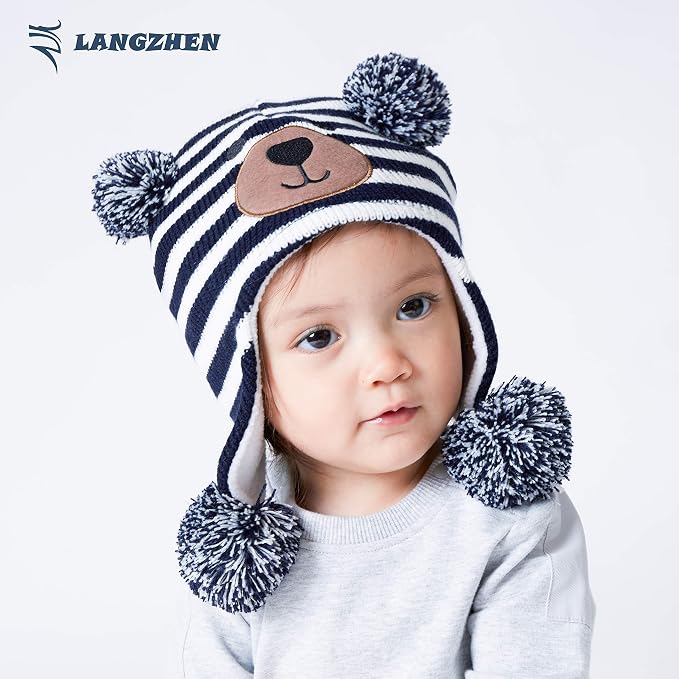 LANGZHEN Toddler Kids Infant Winter Hat, Earflap Knit Warm Cap Fleece Lined - Image 2