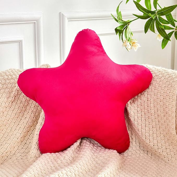 Hot Pink Star Throw Pillow, Cute Star Pillow Room Decor, Soft 19.6" Star Shaped by XVTRU
