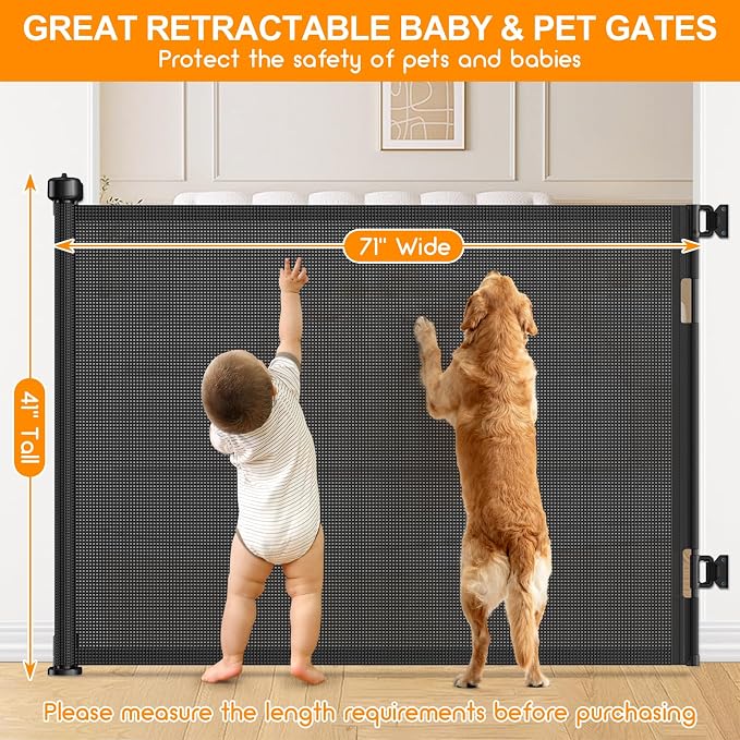 71 Inch Retractable Baby Gates Extra Wide, 41 Inch Reinforced Extra Tall Gate - Image 2